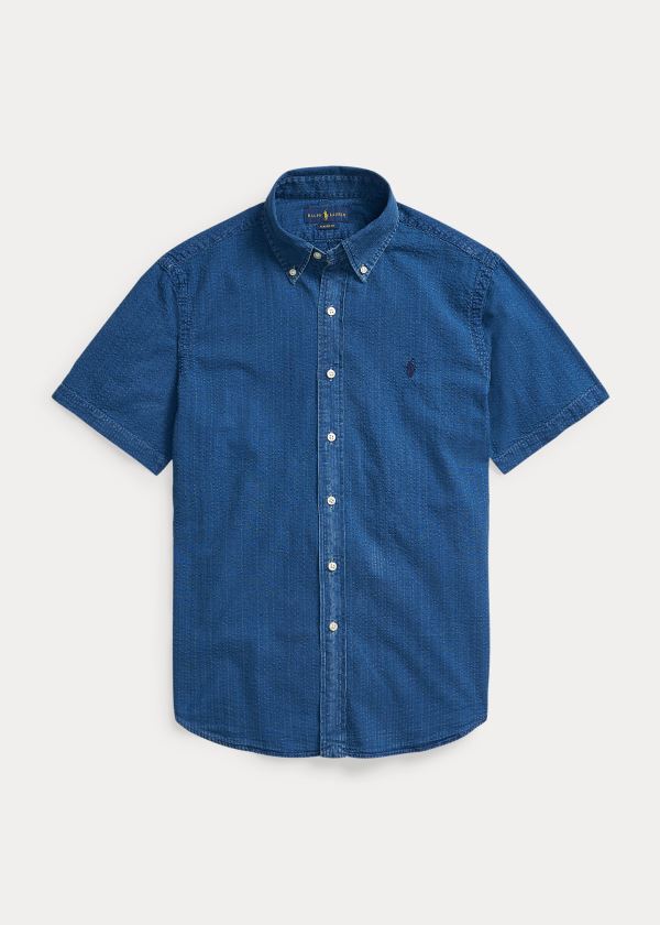 Camisa Polo Ralph Lauren Hombre Azules - Classic Fit Seersucker - PMSUF0196